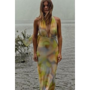 gold satin dress zara GATHERED SATIN EFFECT MIDI DRESS - Light yellow